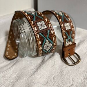 Tony Lama brown turquoise Leather Belt read ad